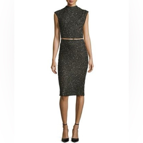 Alice + Olivia Ramos Sequin Midi Pencil Skirt in Army Green - Picture 1 of 11